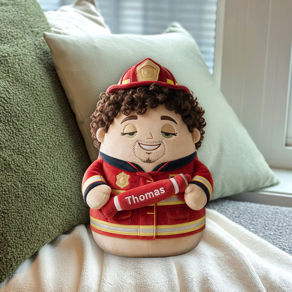 Personalisierte Feuerwehr Premium Kunstfellkissen aus jedem Foto