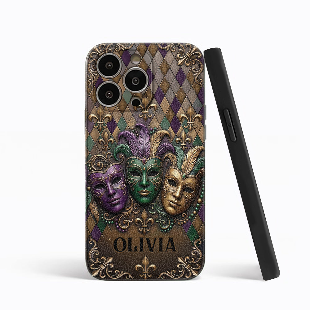 Mardi Gras Fleur de Lis - Étui de téléphone en cuir personnalisé Mardi Gras