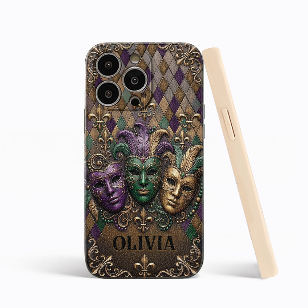 Mardi Gras Fleur de Lis - Étui de téléphone en cuir personnalisé Mardi Gras