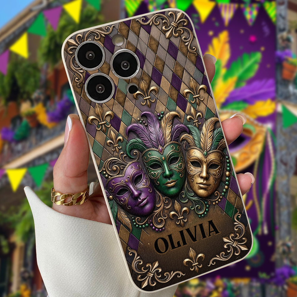 Mardi Gras Fleur de Lis - Étui de téléphone en cuir personnalisé Mardi Gras
