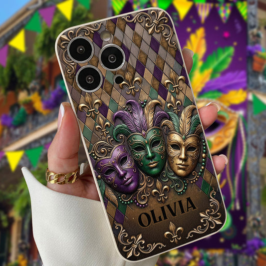 Mardi Gras Fleur de Lis - Personalisierte Mardi Gras Leder-Handyhülle