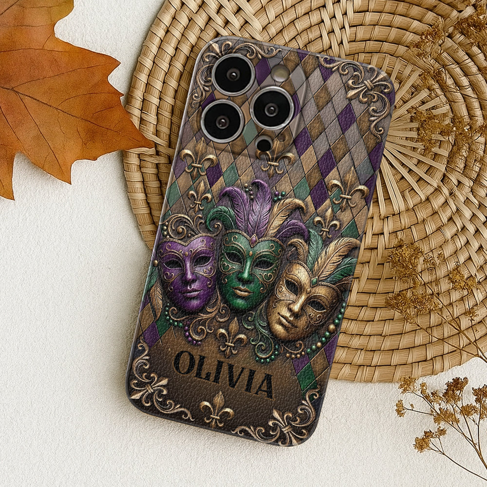 Mardi Gras Fleur de Lis - Étui de téléphone en cuir personnalisé Mardi Gras