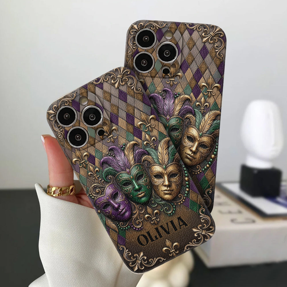 Mardi Gras Fleur de Lis - Étui de téléphone en cuir personnalisé Mardi Gras