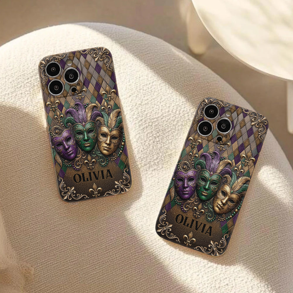 Mardi Gras Fleur de Lis - Étui de téléphone en cuir personnalisé Mardi Gras