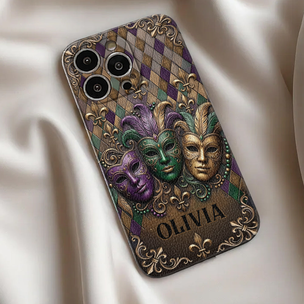Mardi Gras Fleur de Lis - Étui de téléphone en cuir personnalisé Mardi Gras