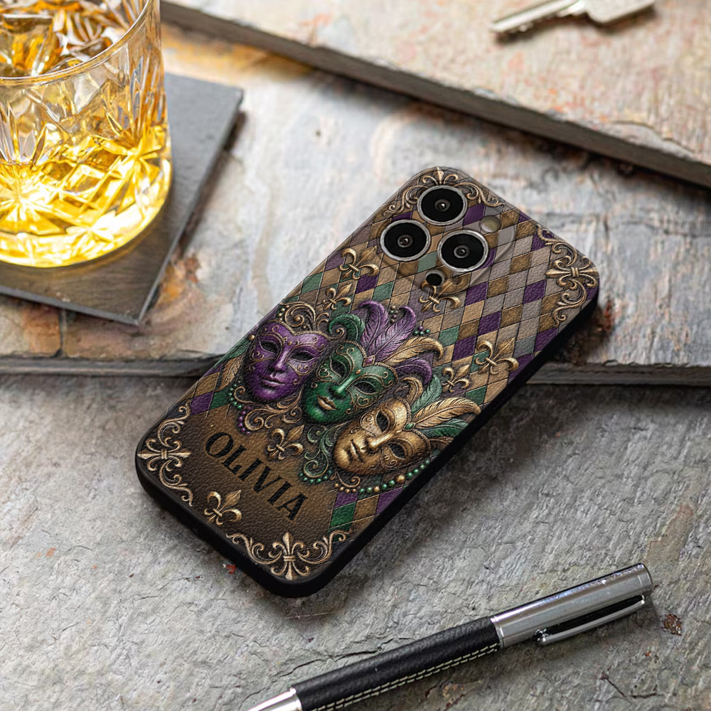 Mardi Gras Fleur de Lis - Étui de téléphone en cuir personnalisé Mardi Gras