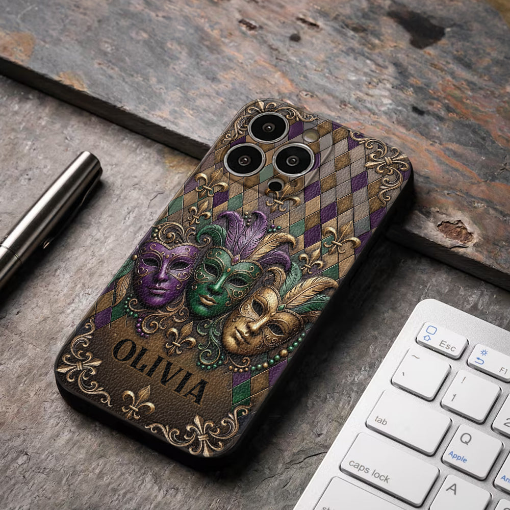 Mardi Gras Fleur de Lis - Étui de téléphone en cuir personnalisé Mardi Gras