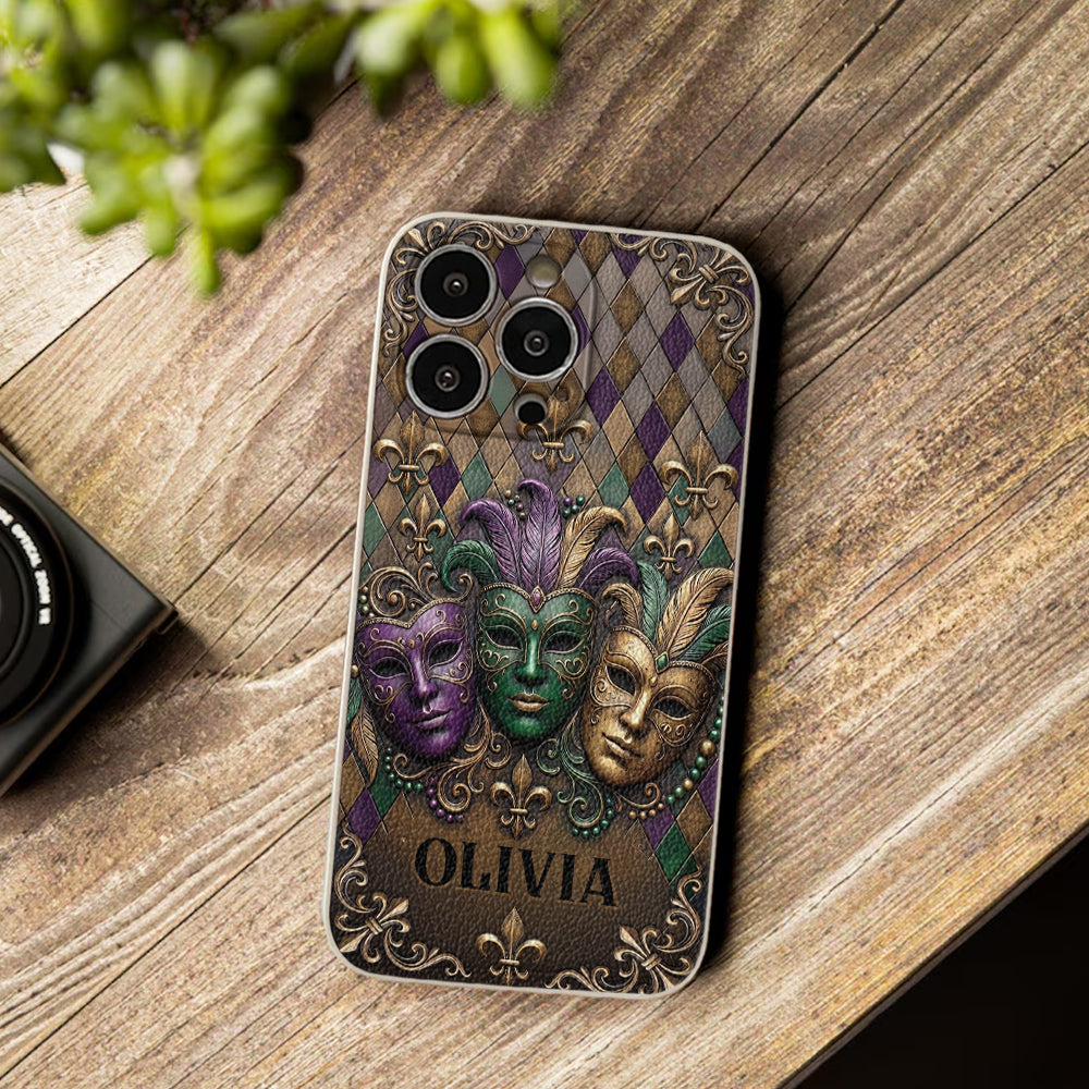 Mardi Gras Fleur de Lis - Étui de téléphone en cuir personnalisé Mardi Gras