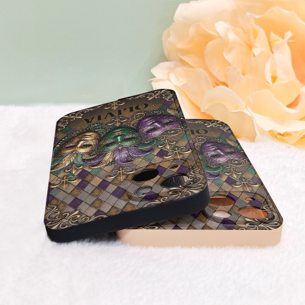 Mardi Gras Fleur de Lis - Étui de téléphone en cuir personnalisé Mardi Gras