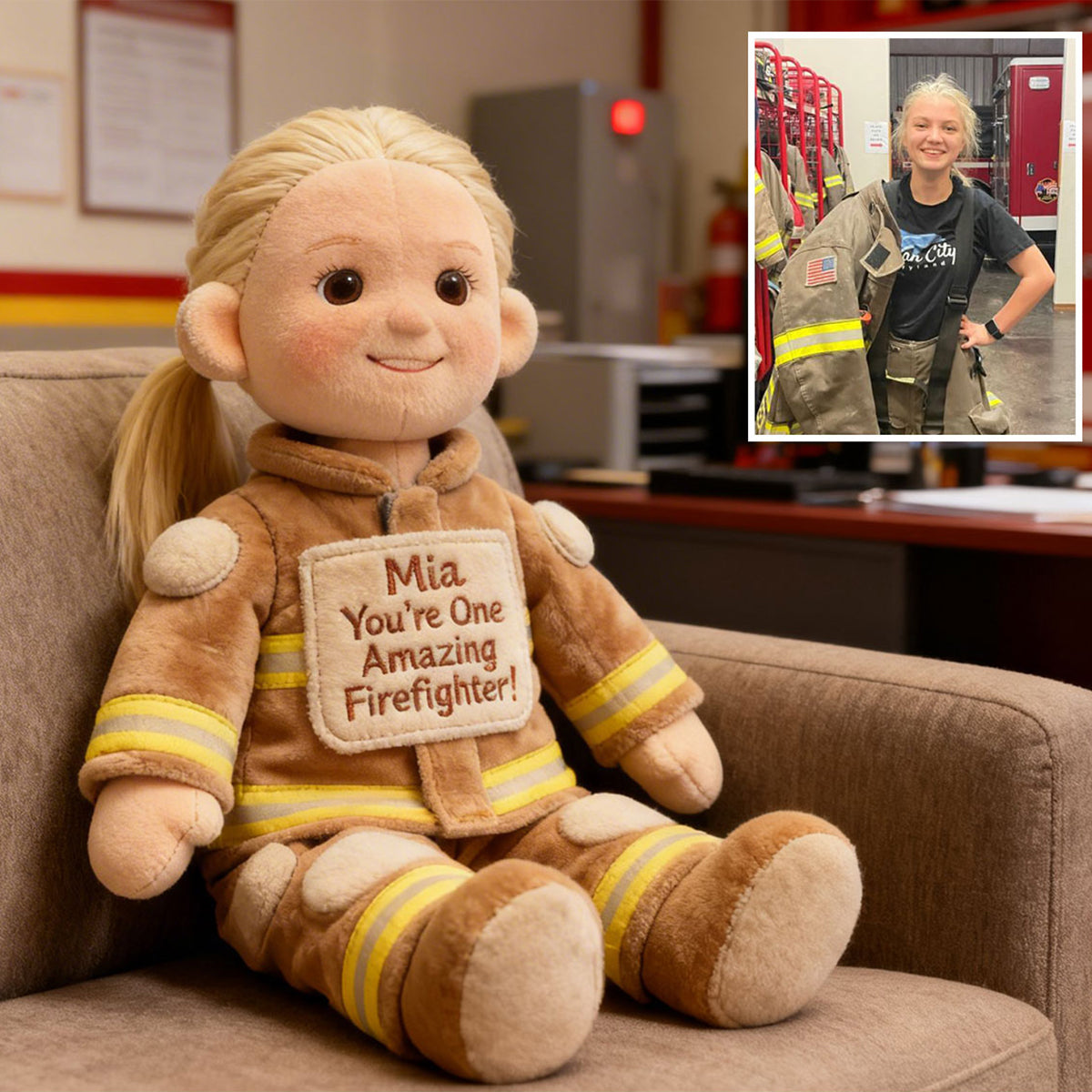 Du bist ein großartiger Feuerwehrmann/eine großartige Feuerwehrfrau – Personalisiertes Premium-Kissen aus Kunstfell für Feuerwehrleute