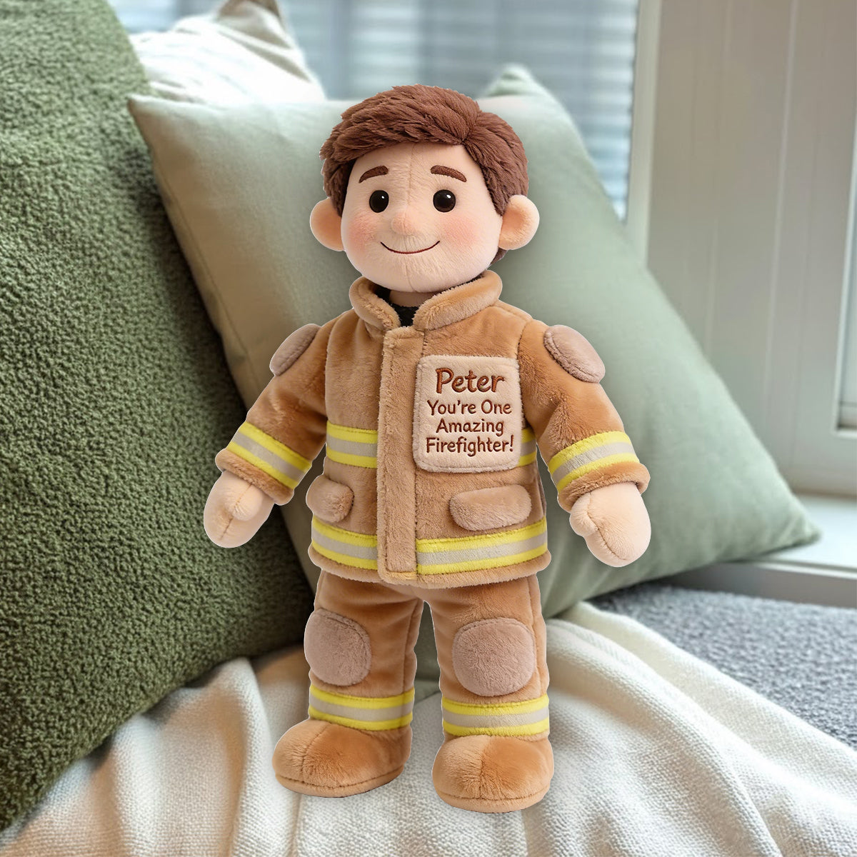 Du bist ein großartiger Feuerwehrmann/eine großartige Feuerwehrfrau – Personalisiertes Premium-Kissen aus Kunstfell für Feuerwehrleute