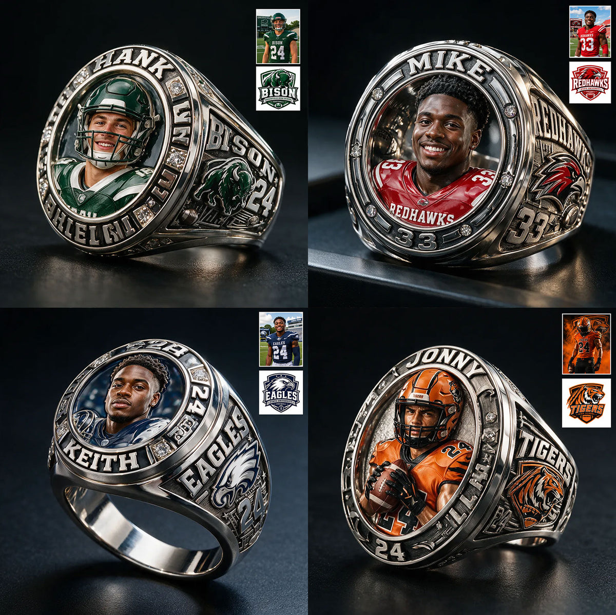 Bague MVP, Bague de Champion - Bague Signe Personnalisée Football