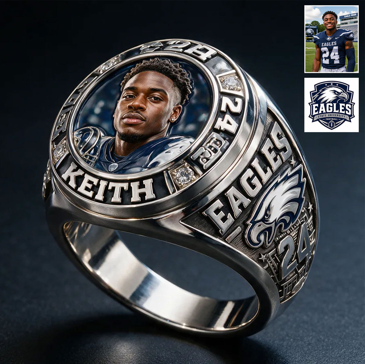 Bague MVP, Bague de Champion - Bague Signe Personnalisée Football