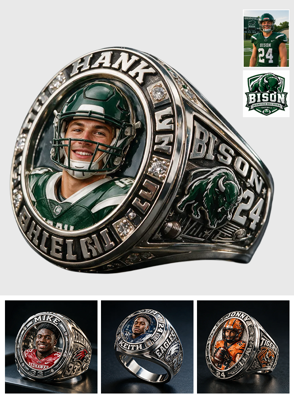 Bague MVP, Bague de Champion - Bague Signe Personnalisée Football
