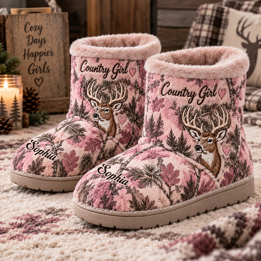 Fille de la campagne - Chaussons de chasse en fausse fourrure personnalisés