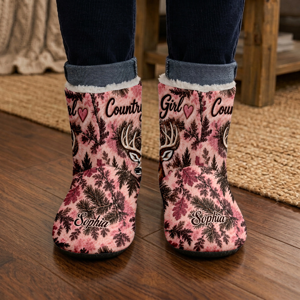 Country Girl - Personalized Hunting Faux Fur Boot Slippers