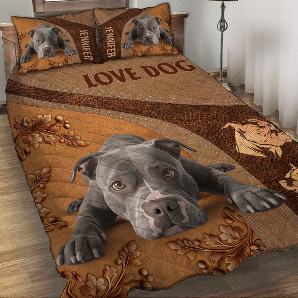 Ensemble de courtepointe personnalisé pour chien « Pitbull endormi »