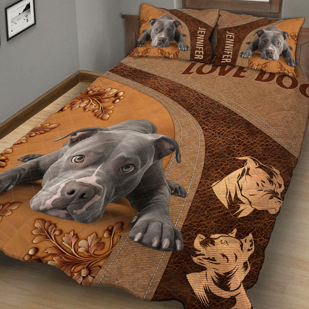 Ensemble de courtepointe personnalisé pour chien « Pitbull endormi »
