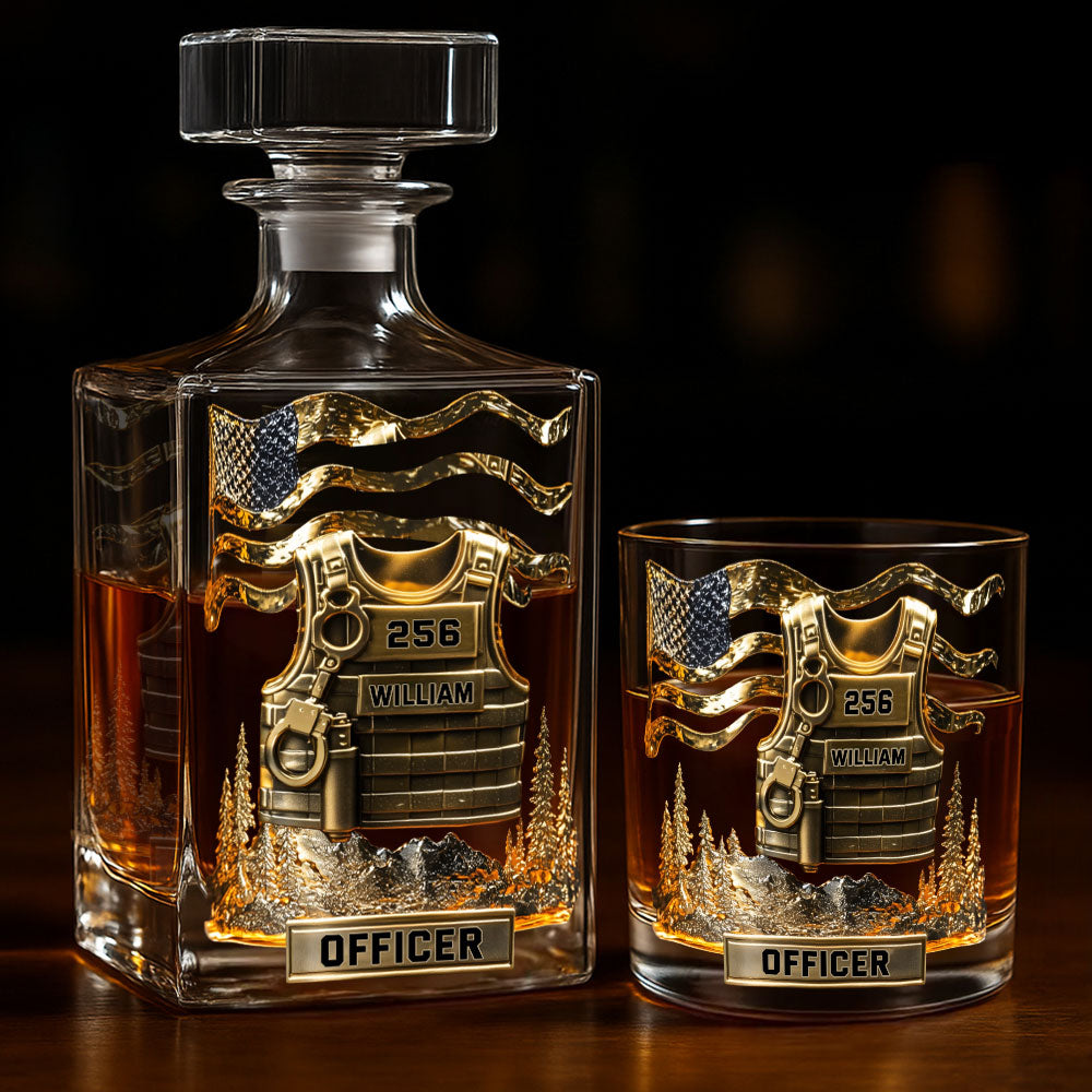 Servir et protéger - Coffret carafe à whisky personnalisée pour policier