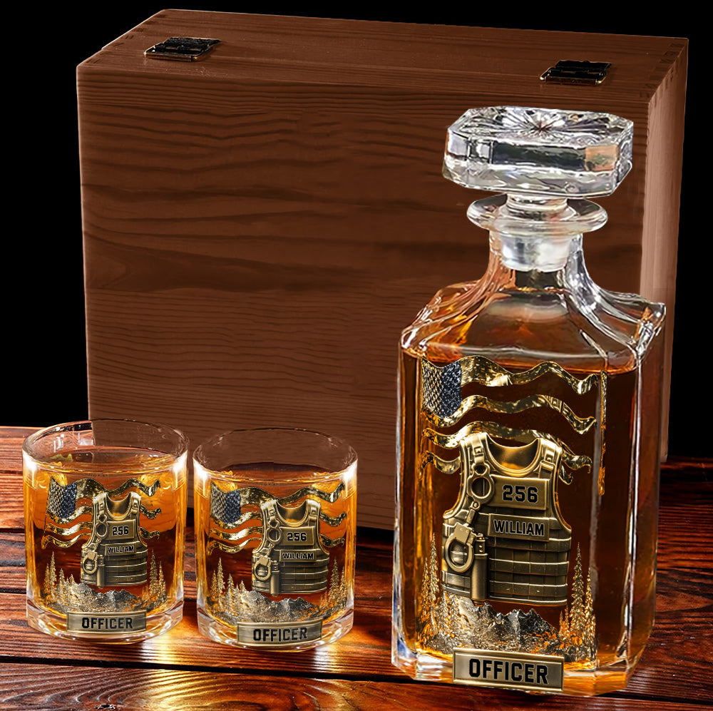 Servir et protéger - Coffret carafe à whisky personnalisée pour policier