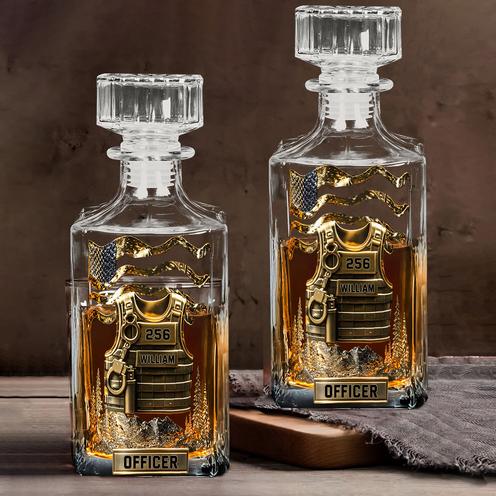 Servir et protéger - Coffret carafe à whisky personnalisée pour policier