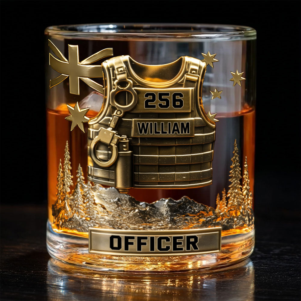 Dienen und Schützen – Personalisiertes Whiskey-Dekanter-Set für Polizeibeamte