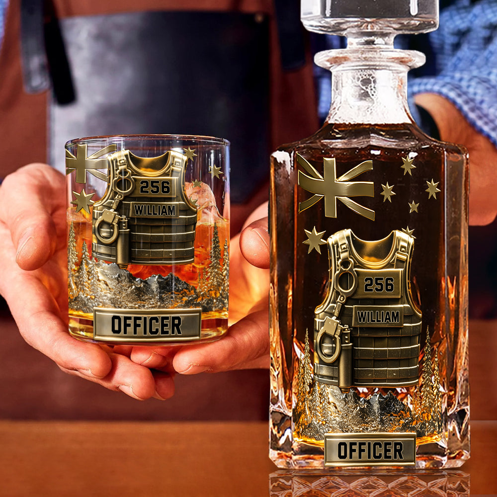 Dienen und Schützen – Personalisiertes Whiskey-Dekanter-Set für Polizeibeamte