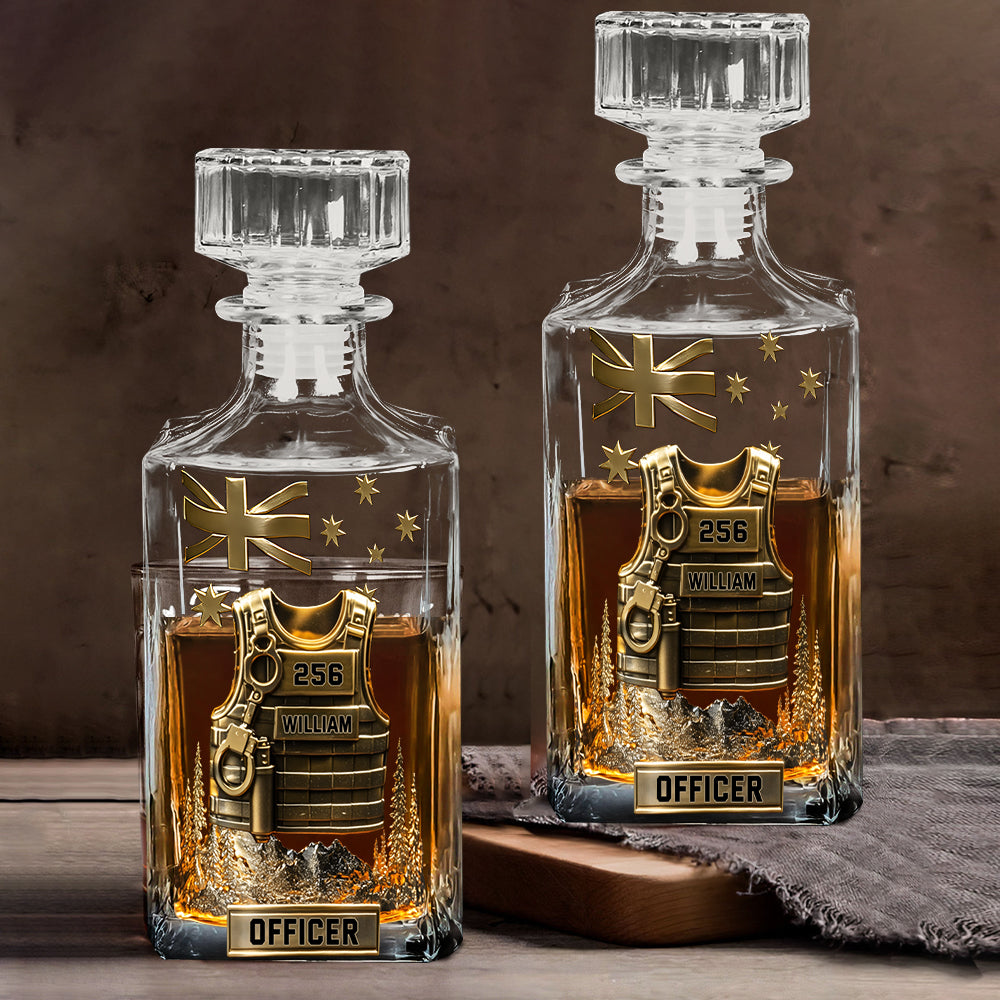 Dienen und Schützen – Personalisiertes Whiskey-Dekanter-Set für Polizeibeamte
