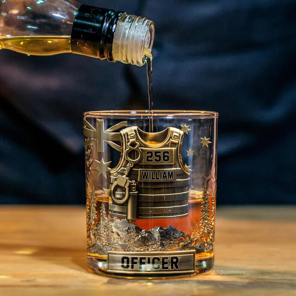 Dienen und Schützen – Personalisiertes Whiskey-Dekanter-Set für Polizeibeamte