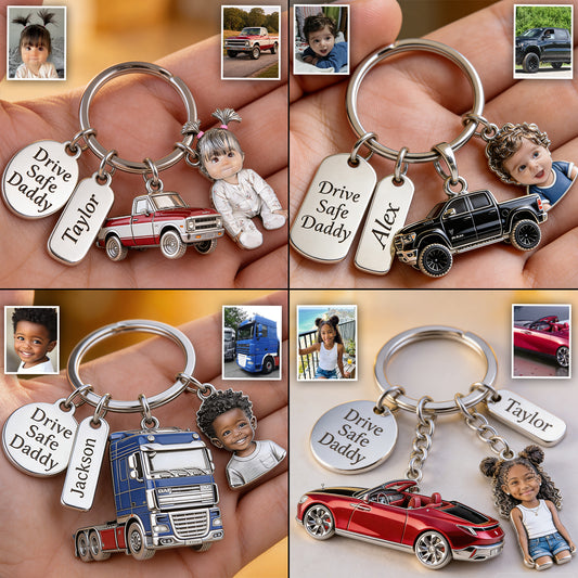 Drive Safe Daddy - Personalized Father Premium Keychain With Charms