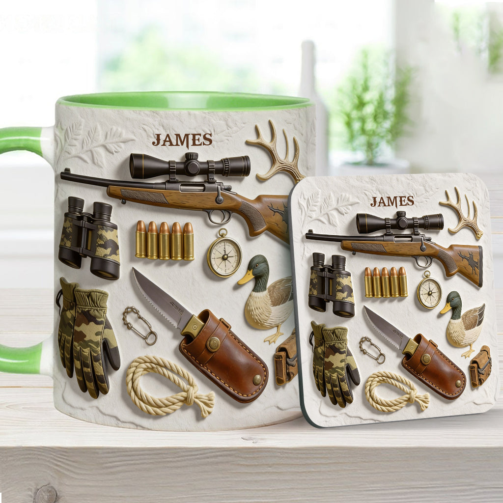 J'adore la chasse - Mug et sous-verre personnalisés sur le thème de la chasse
