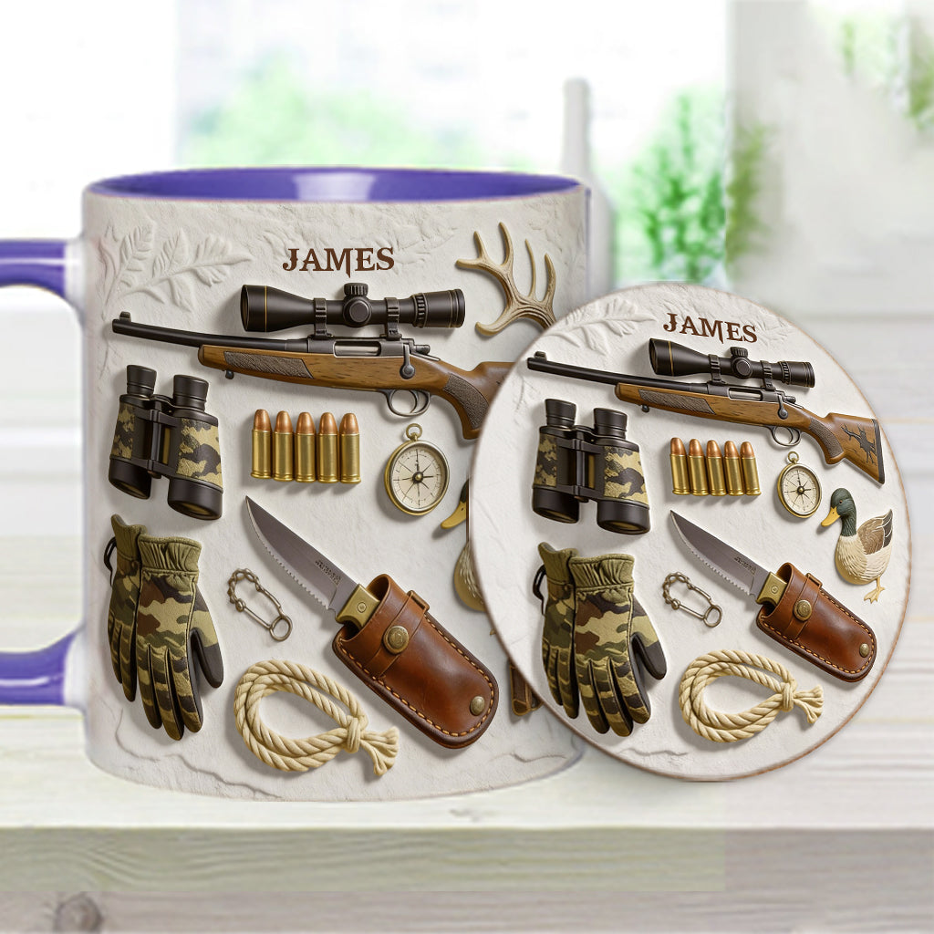 J'adore la chasse - Mug et sous-verre personnalisés sur le thème de la chasse