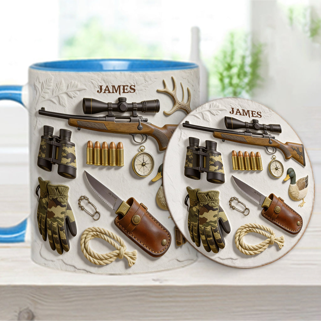 J'adore la chasse - Mug et sous-verre personnalisés sur le thème de la chasse