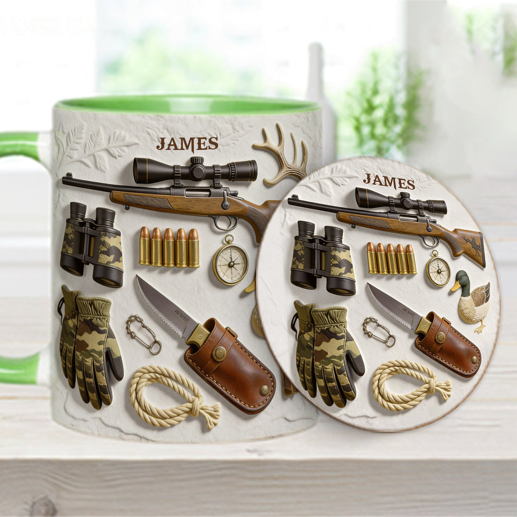 J'adore la chasse - Mug et sous-verre personnalisés sur le thème de la chasse