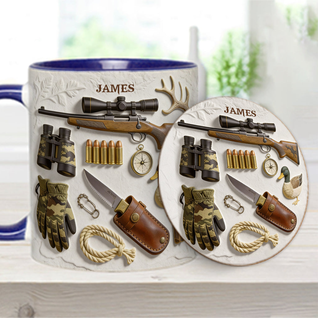 J'adore la chasse - Mug et sous-verre personnalisés sur le thème de la chasse