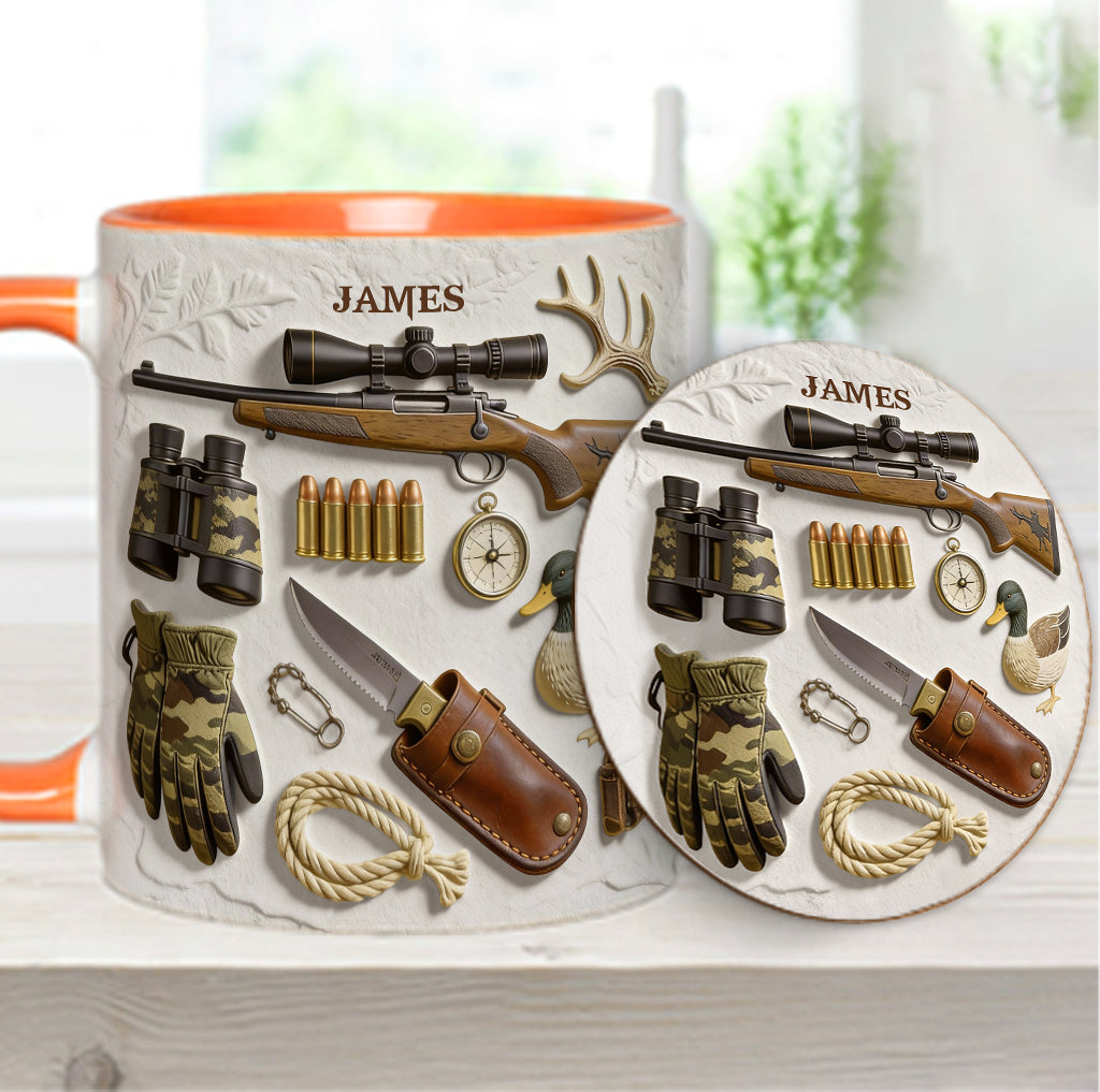 J'adore la chasse - Mug et sous-verre personnalisés sur le thème de la chasse