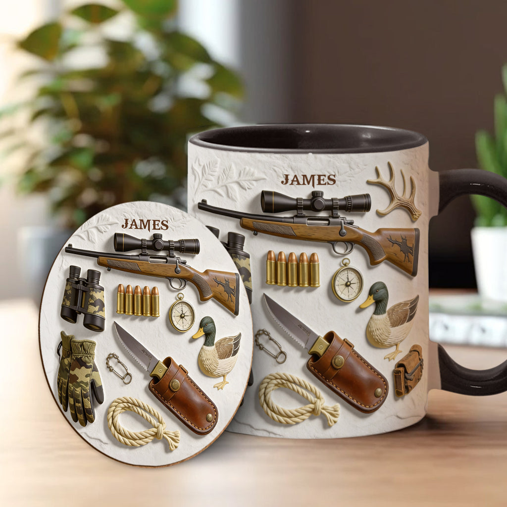 J'adore la chasse - Mug et sous-verre personnalisés sur le thème de la chasse