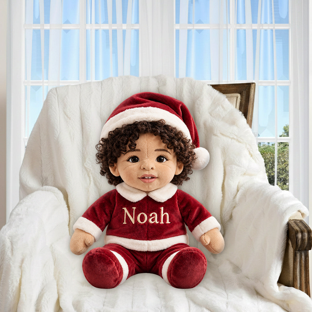 Costume de Noël Joyeux - Coussin en Fourrure Synthétique Personnalisé pour Enfant