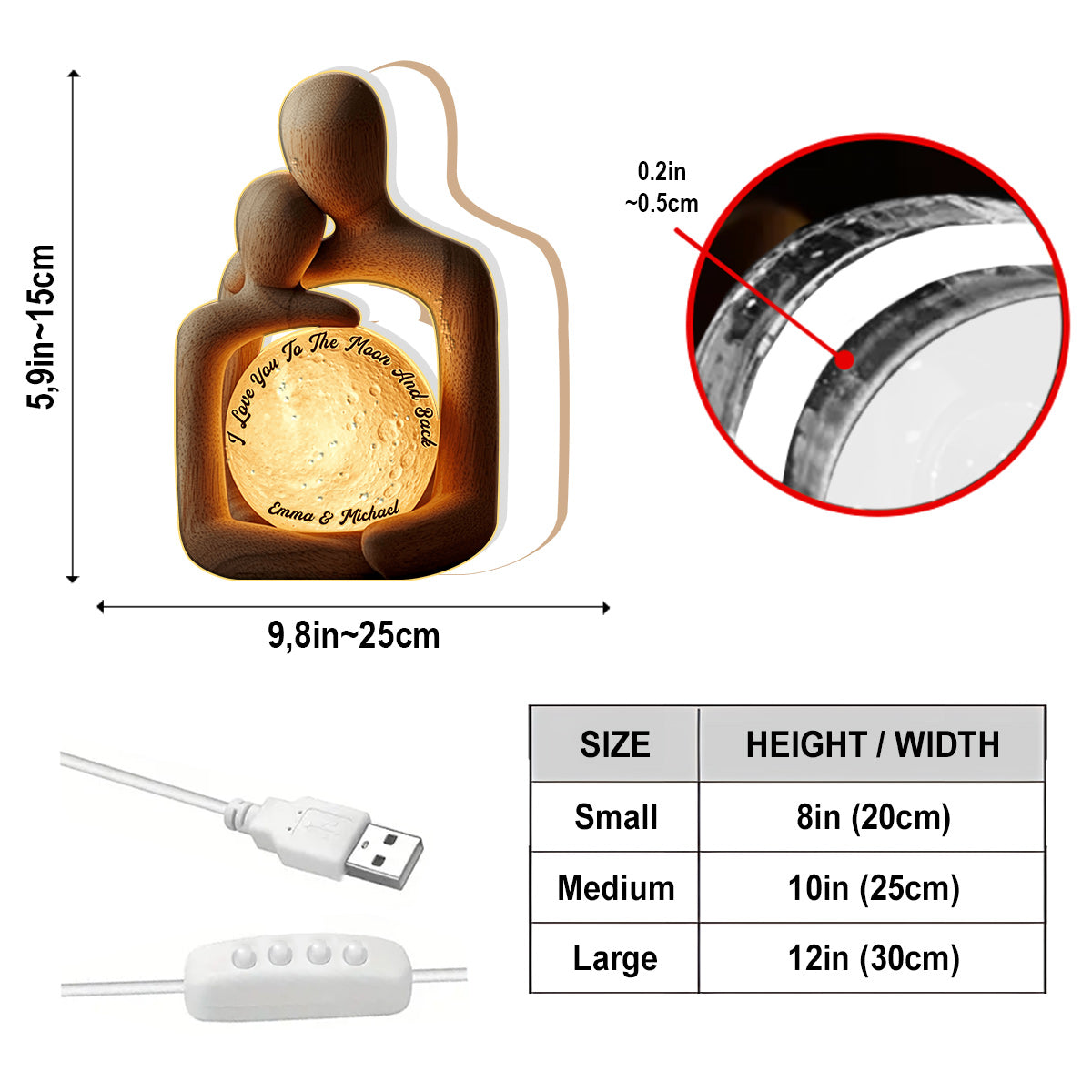 I Love You To The Moon And Back - Personalized Couple Acrylic LED Night Light
