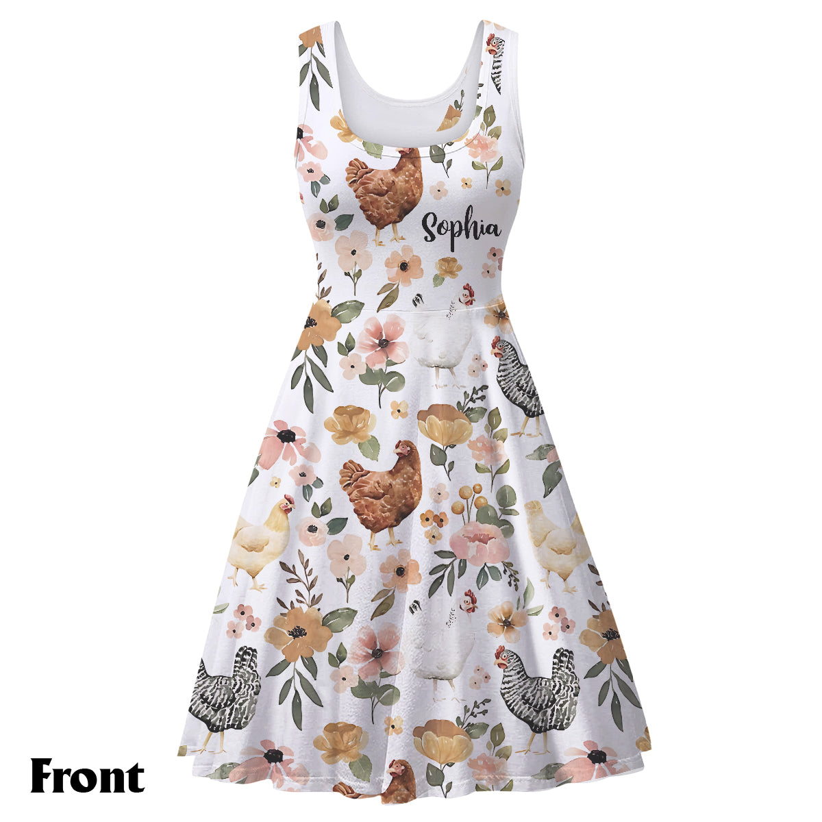 Blumenhuhn - Personalisiertes ärmelloses Kleid mit Hühnermotiv