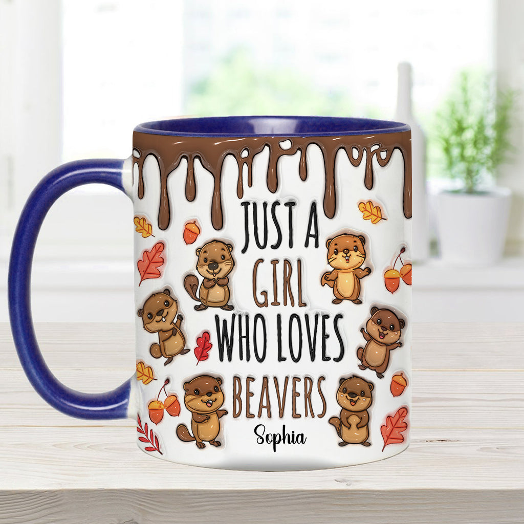 Personalisierte Tasse mit Akzentmotiv – Einfach ein Mädchen, das Biber liebt
