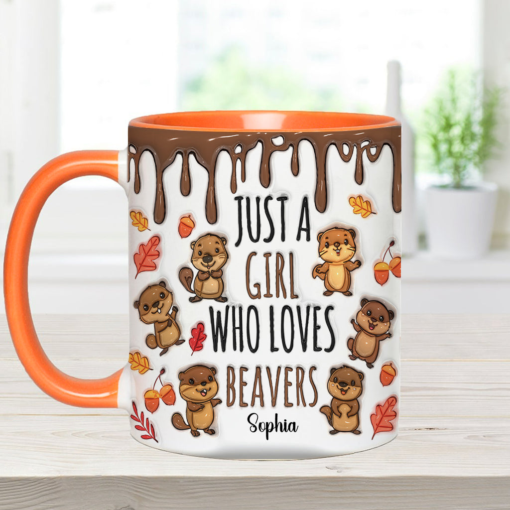 Personalisierte Tasse mit Akzentmotiv – Einfach ein Mädchen, das Biber liebt