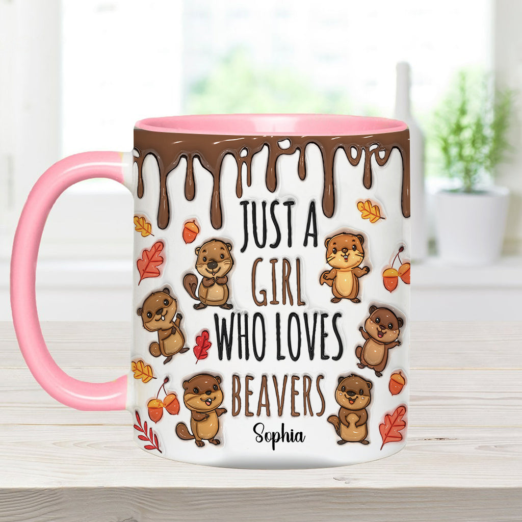 Personalisierte Tasse mit Akzentmotiv – Einfach ein Mädchen, das Biber liebt