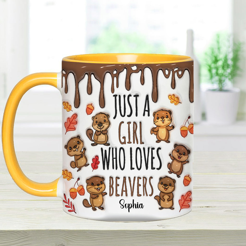 Personalisierte Tasse mit Akzentmotiv – Einfach ein Mädchen, das Biber liebt