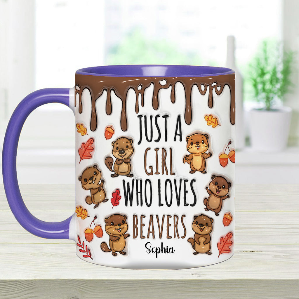 Personalisierte Tasse mit Akzentmotiv – Einfach ein Mädchen, das Biber liebt