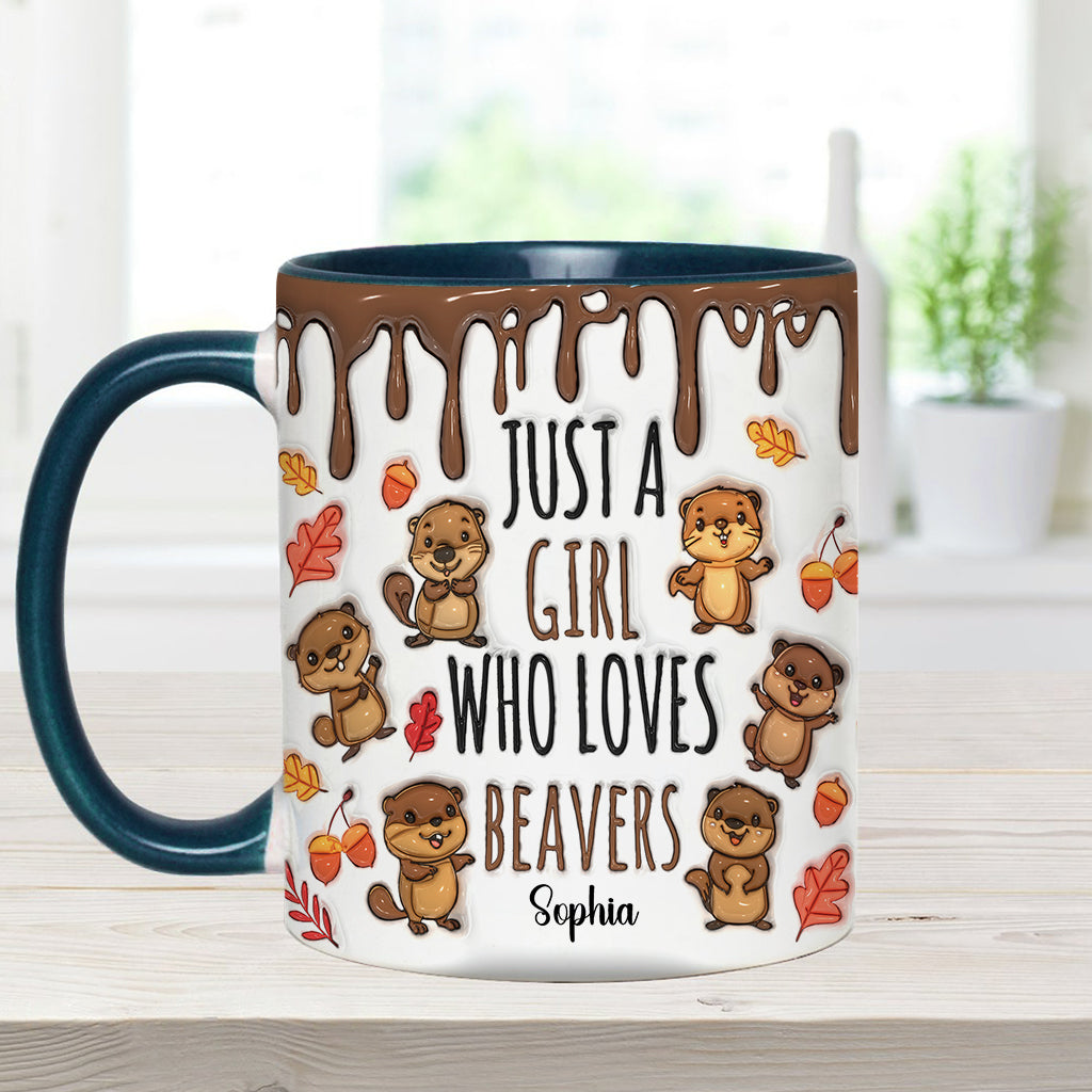 Personalisierte Tasse mit Akzentmotiv – Einfach ein Mädchen, das Biber liebt
