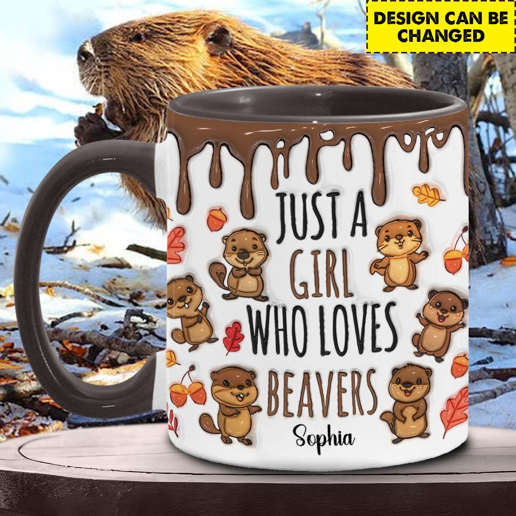 Personalisierte Tasse mit Akzentmotiv – Einfach ein Mädchen, das Biber liebt