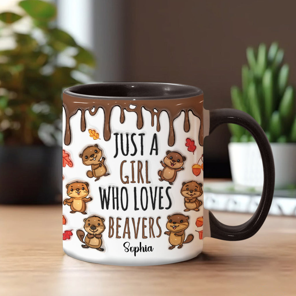 Personalisierte Tasse mit Akzentmotiv – Einfach ein Mädchen, das Biber liebt