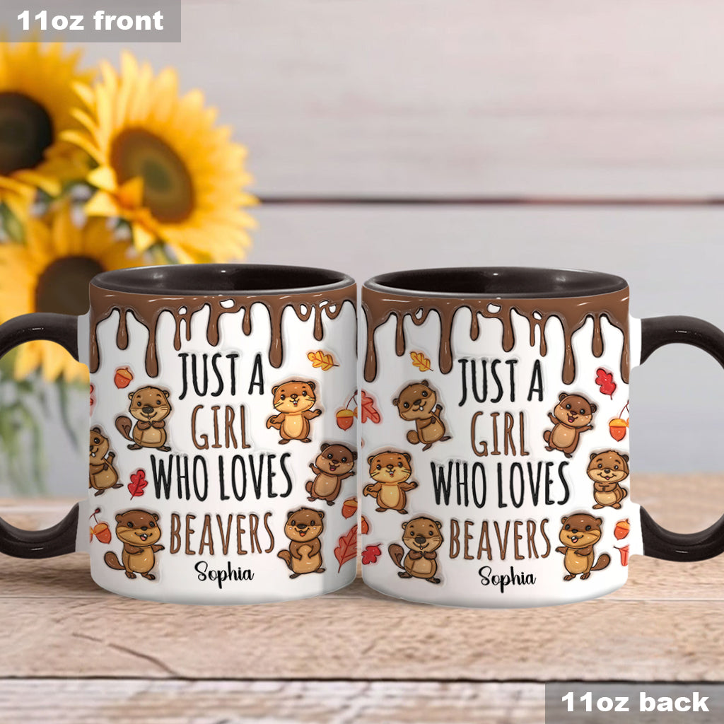 Personalisierte Tasse mit Akzentmotiv – Einfach ein Mädchen, das Biber liebt