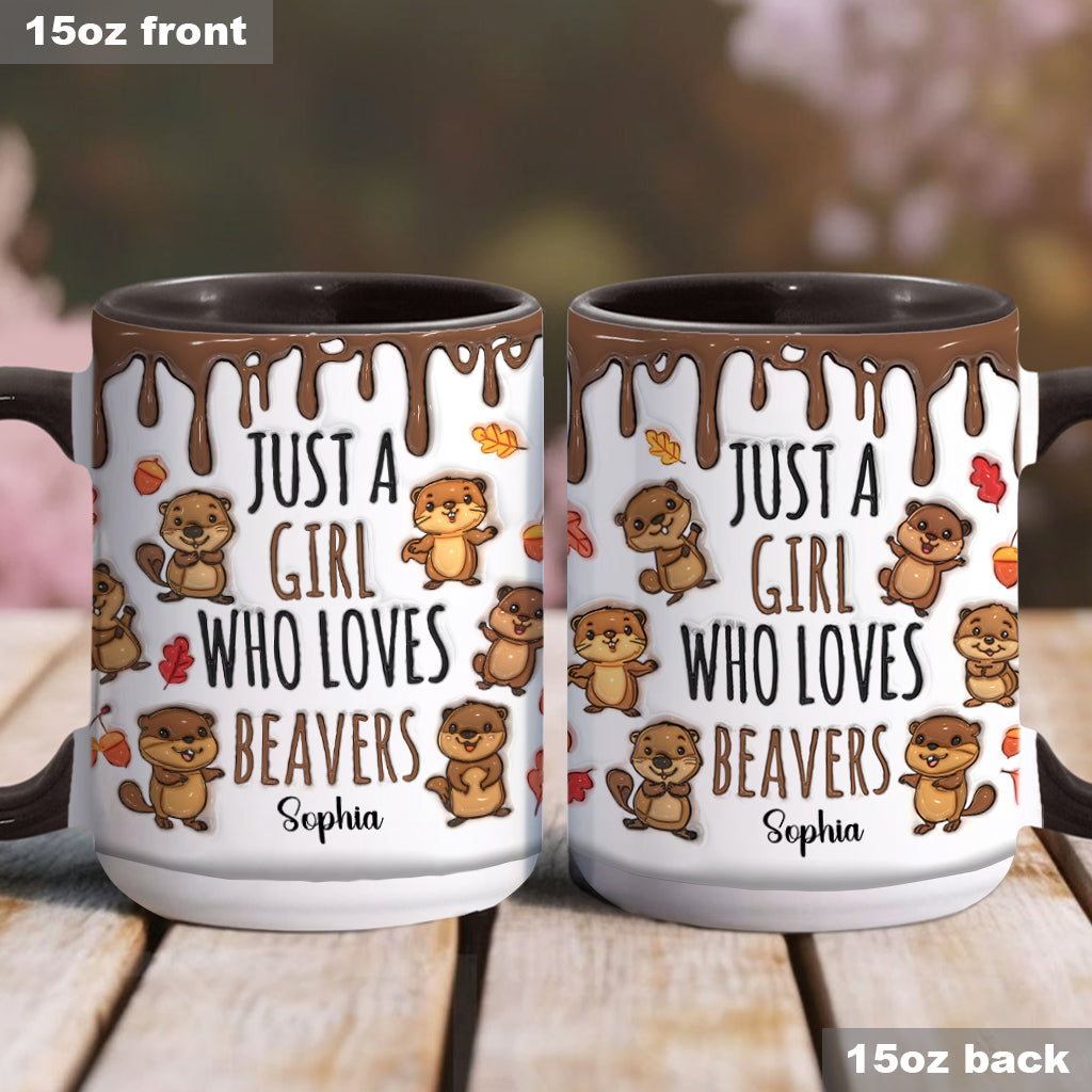 Personalisierte Tasse mit Akzentmotiv – Einfach ein Mädchen, das Biber liebt